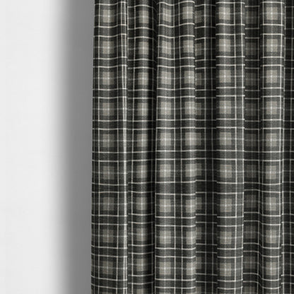 Ketu Collection Of Woven Chenille Checked Tartan Black Grey Colour Furnishing Fabrics CTR-122 - Made To Measure Curtains