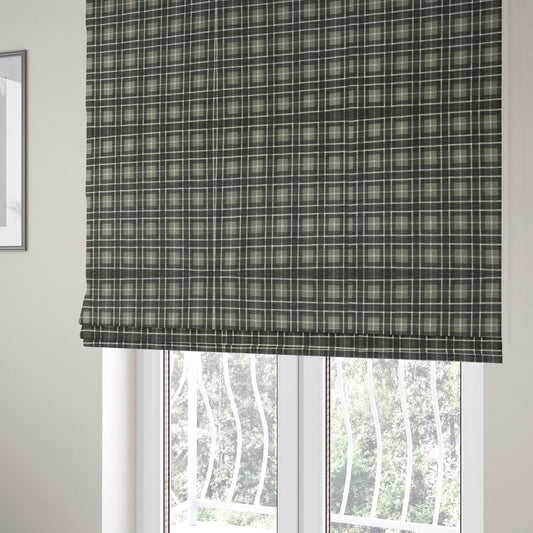 Ketu Collection Of Woven Chenille Checked Tartan Black Grey Colour Furnishing Fabrics CTR-122 - Roman Blinds