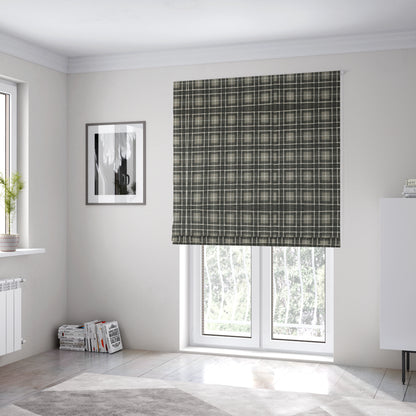 Ketu Collection Of Woven Chenille Checked Tartan Black Grey Colour Furnishing Fabrics CTR-122 - Roman Blinds