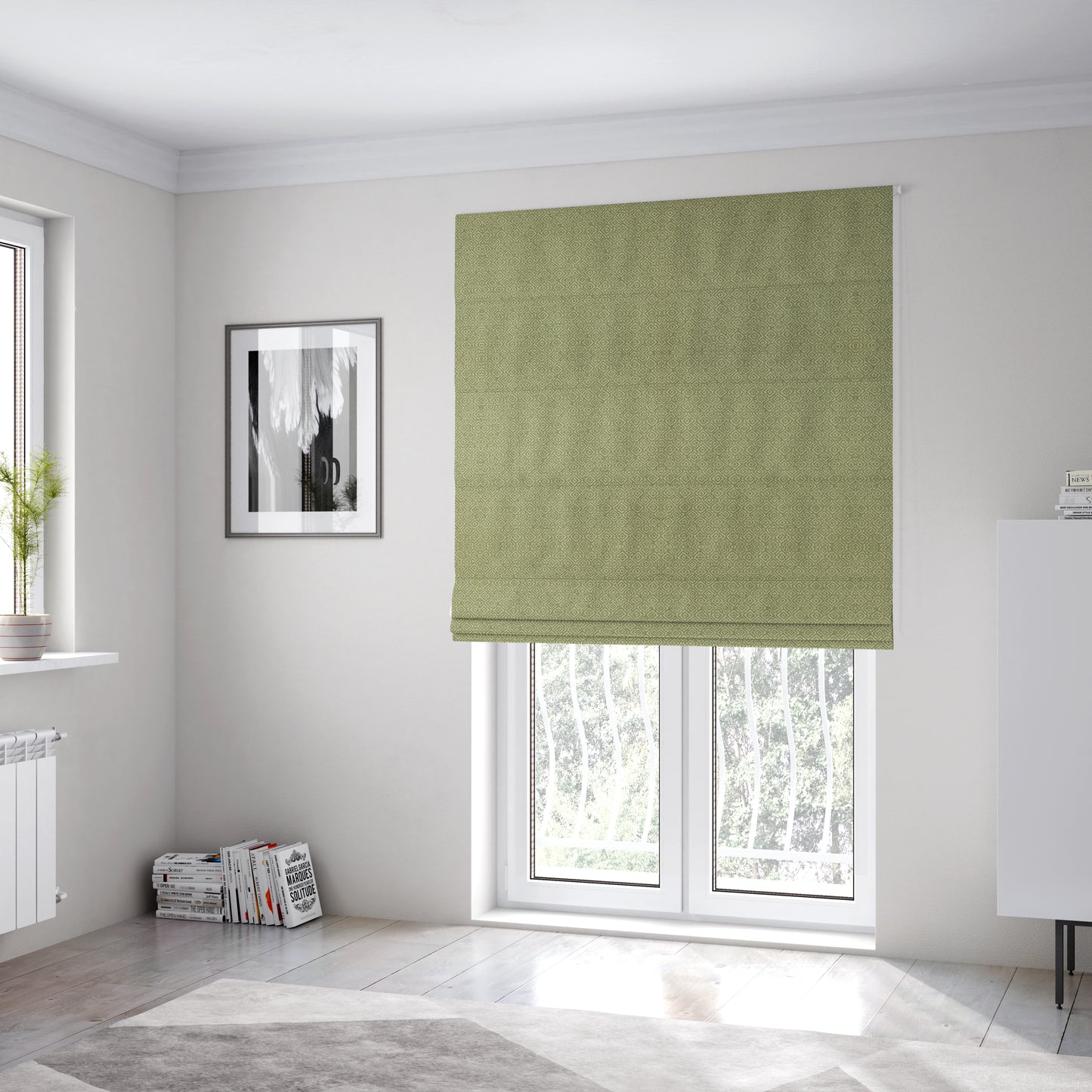 Sahara Geometric Pattern Chenille Material In Green Upholstery Fabric CTR-1220 - Roman Blinds