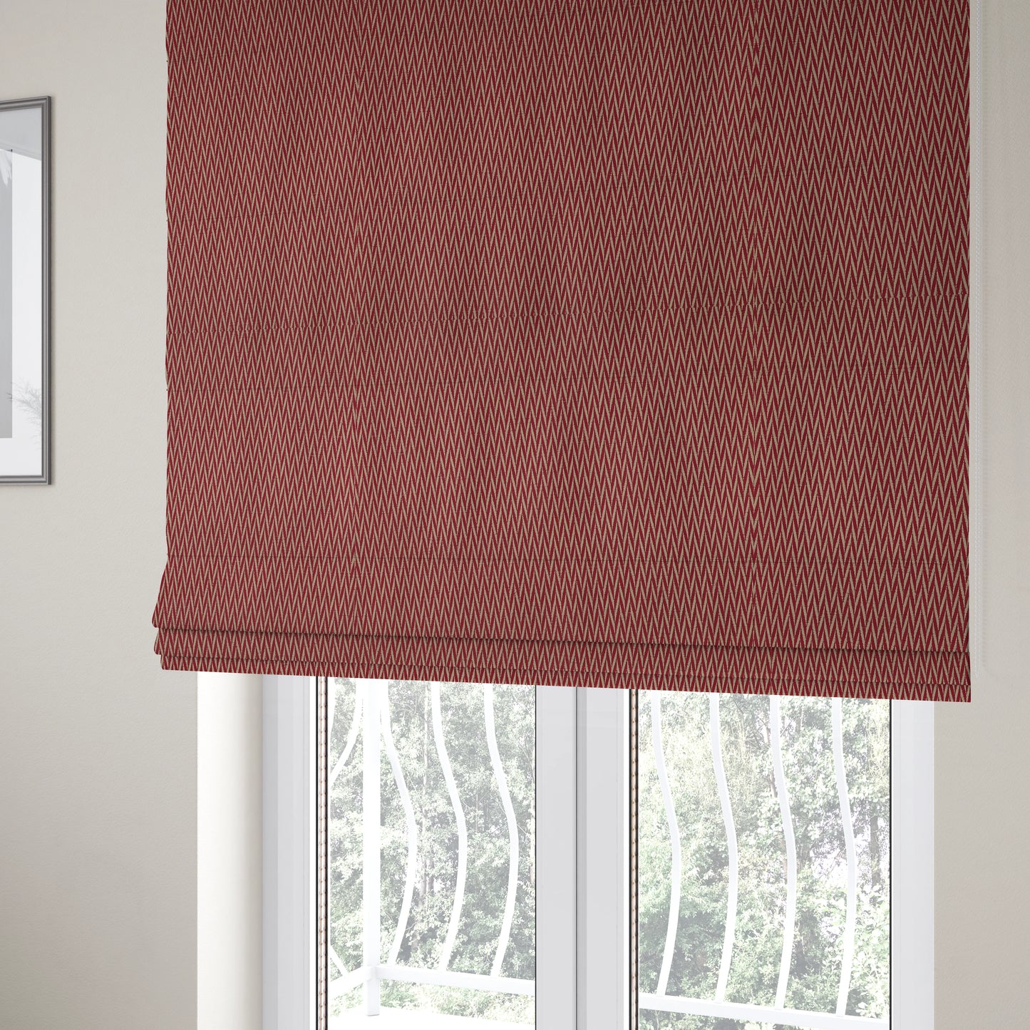 Otara Stripe Pattern Chenille Material In Red Upholstery Fabric CTR-1228 - Roman Blinds