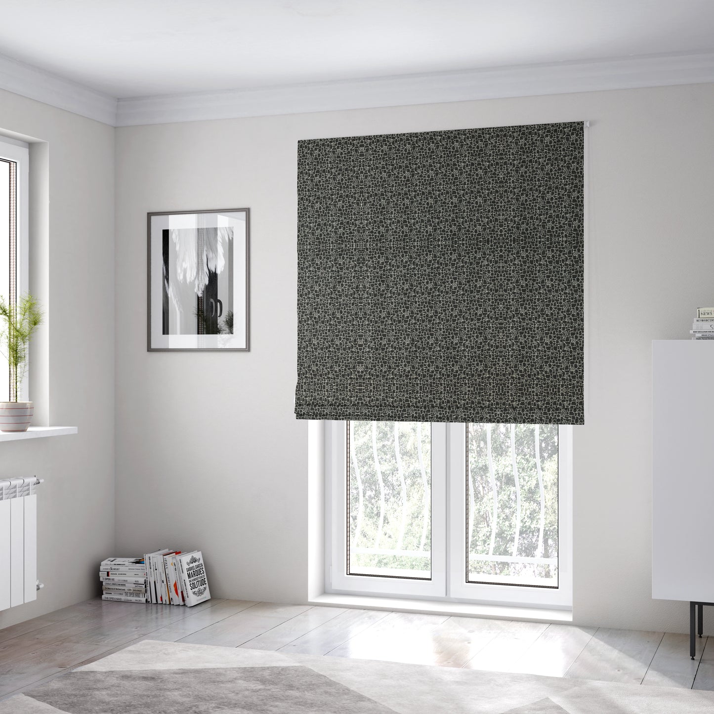 Ketu Collection Of Woven Chenille Pebble Stone Effect Black Grey Colour Furnishing Fabrics CTR-123 - Roman Blinds