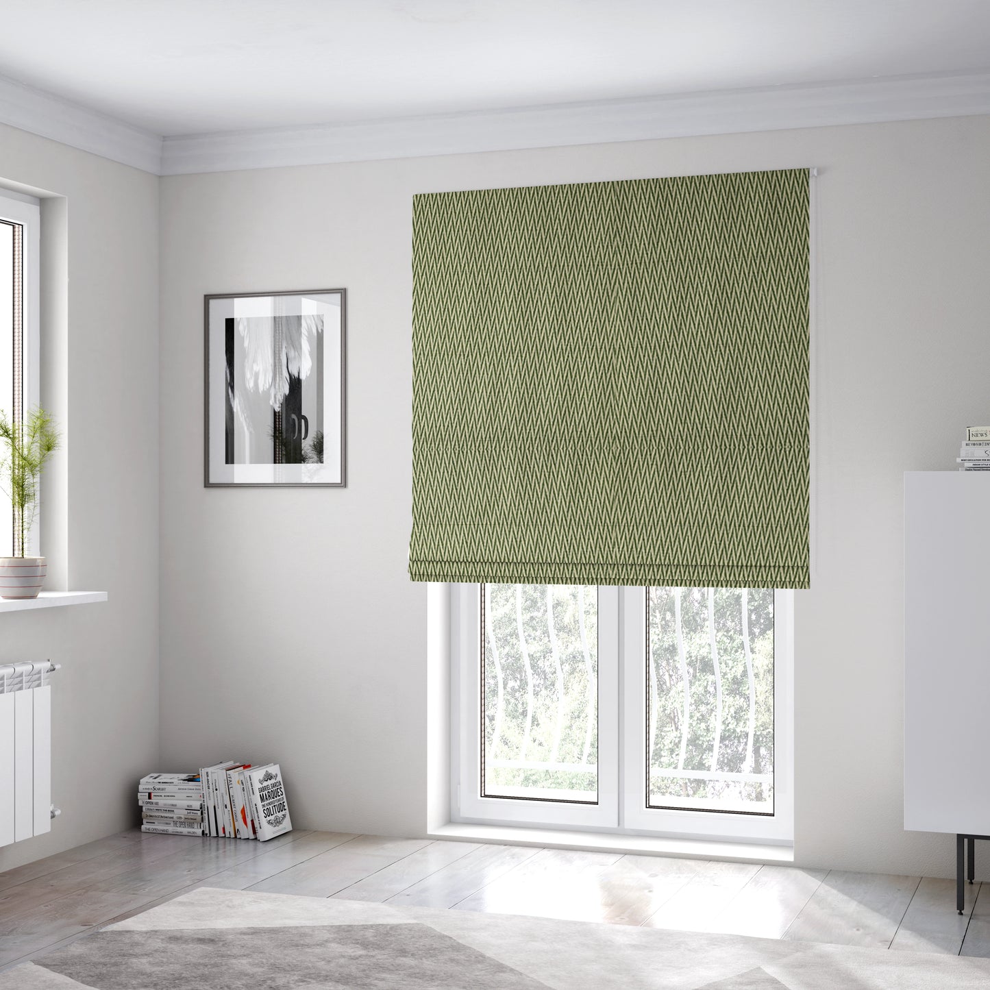 Otara Stripe Pattern Chenille Material In Green Upholstery Fabric CTR-1231 - Roman Blinds