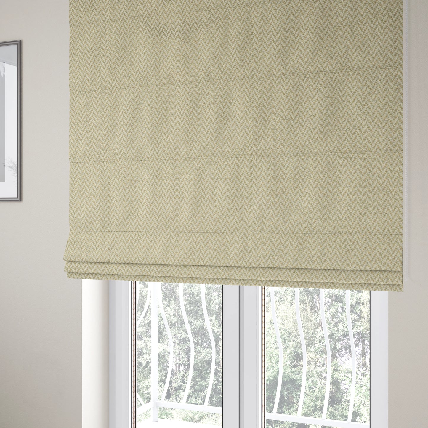 California Chevron Pattern Chenille Material In Cream Beige Upholstery Fabric CTR-1236 - Roman Blinds