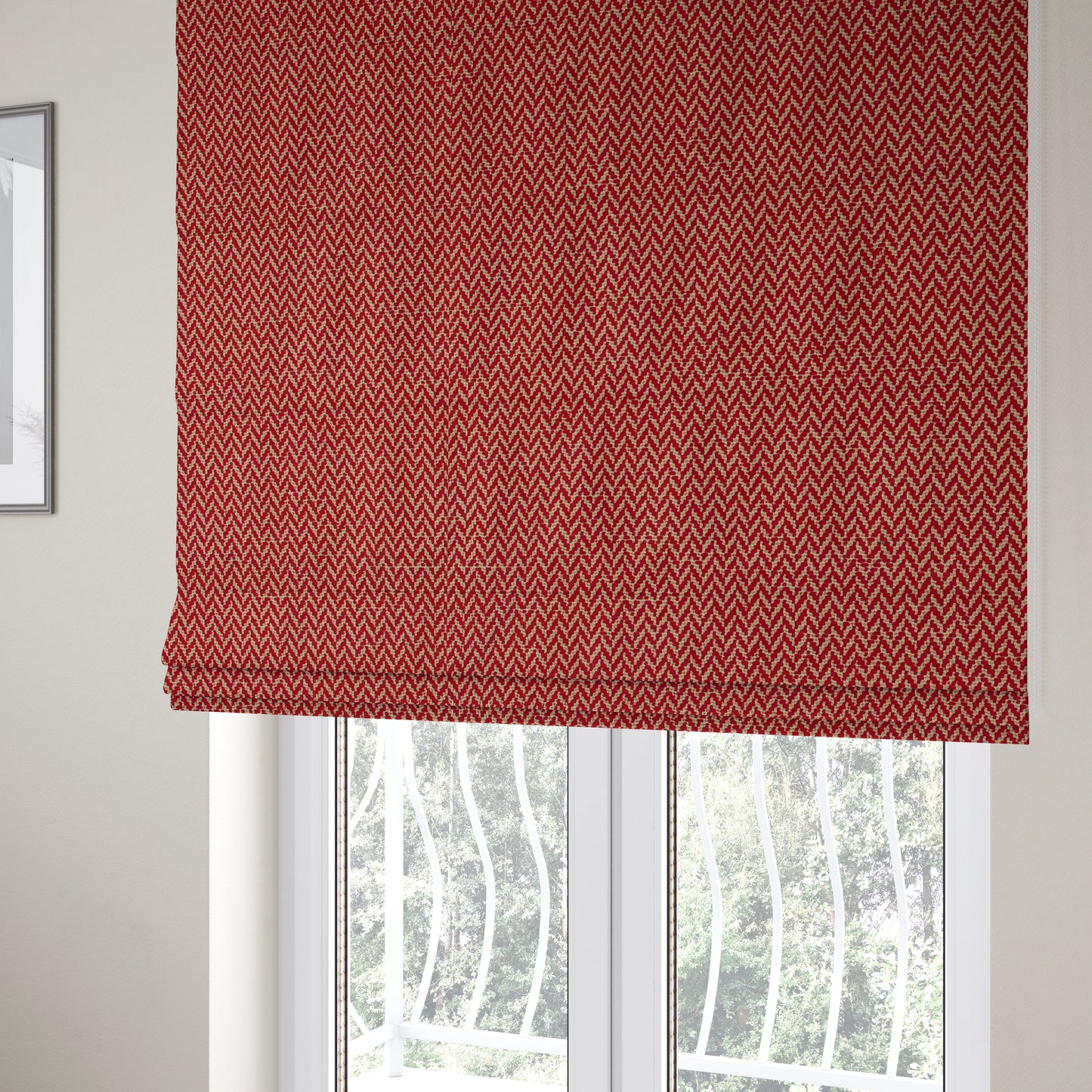 California Chevron Pattern Chenille Material In Red Upholstery Fabric CTR-1239 - Roman Blinds