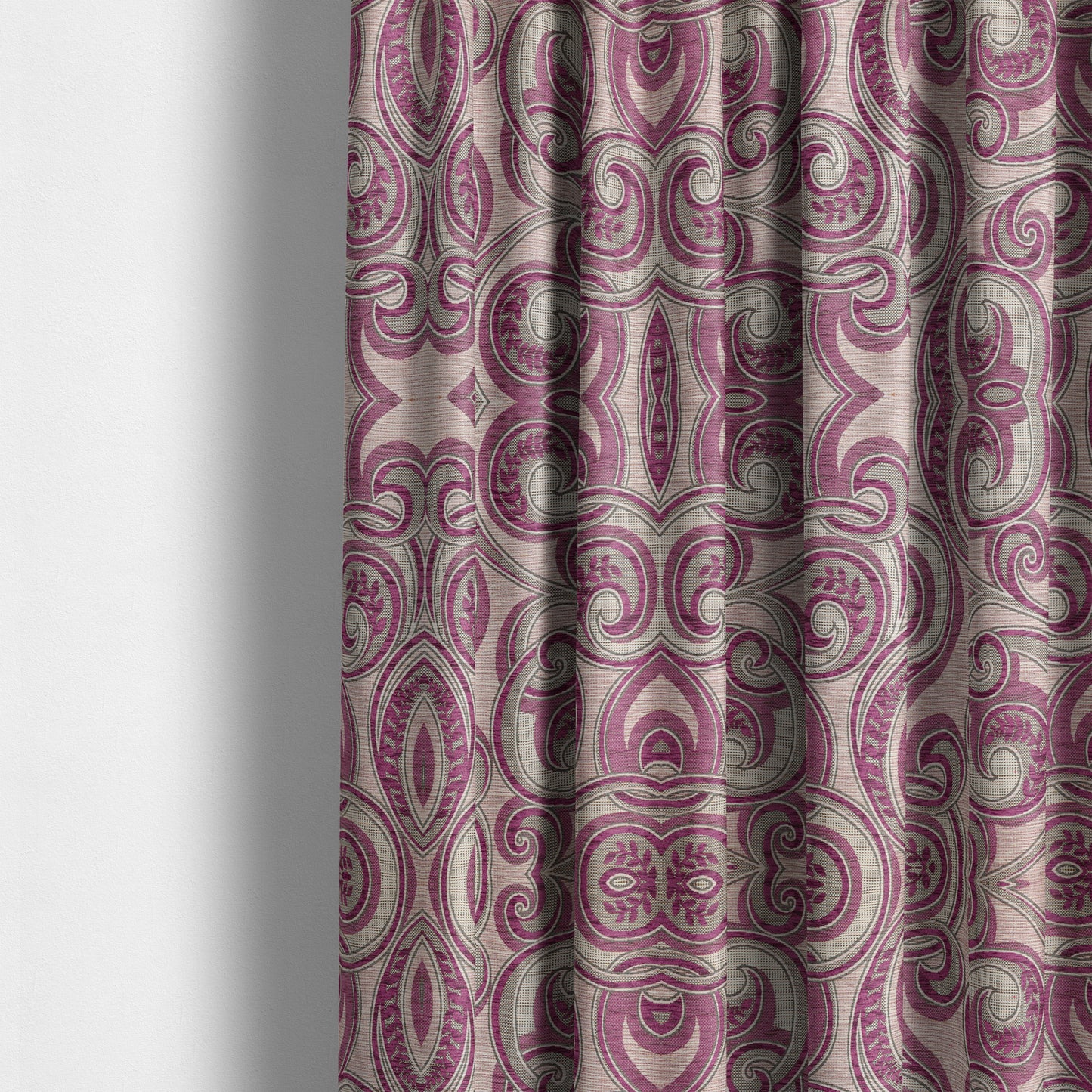 Ketu Collection Of Woven Chenille Floral Pink Colour Furnishing Fabrics CTR-124 - Made To Measure Curtains