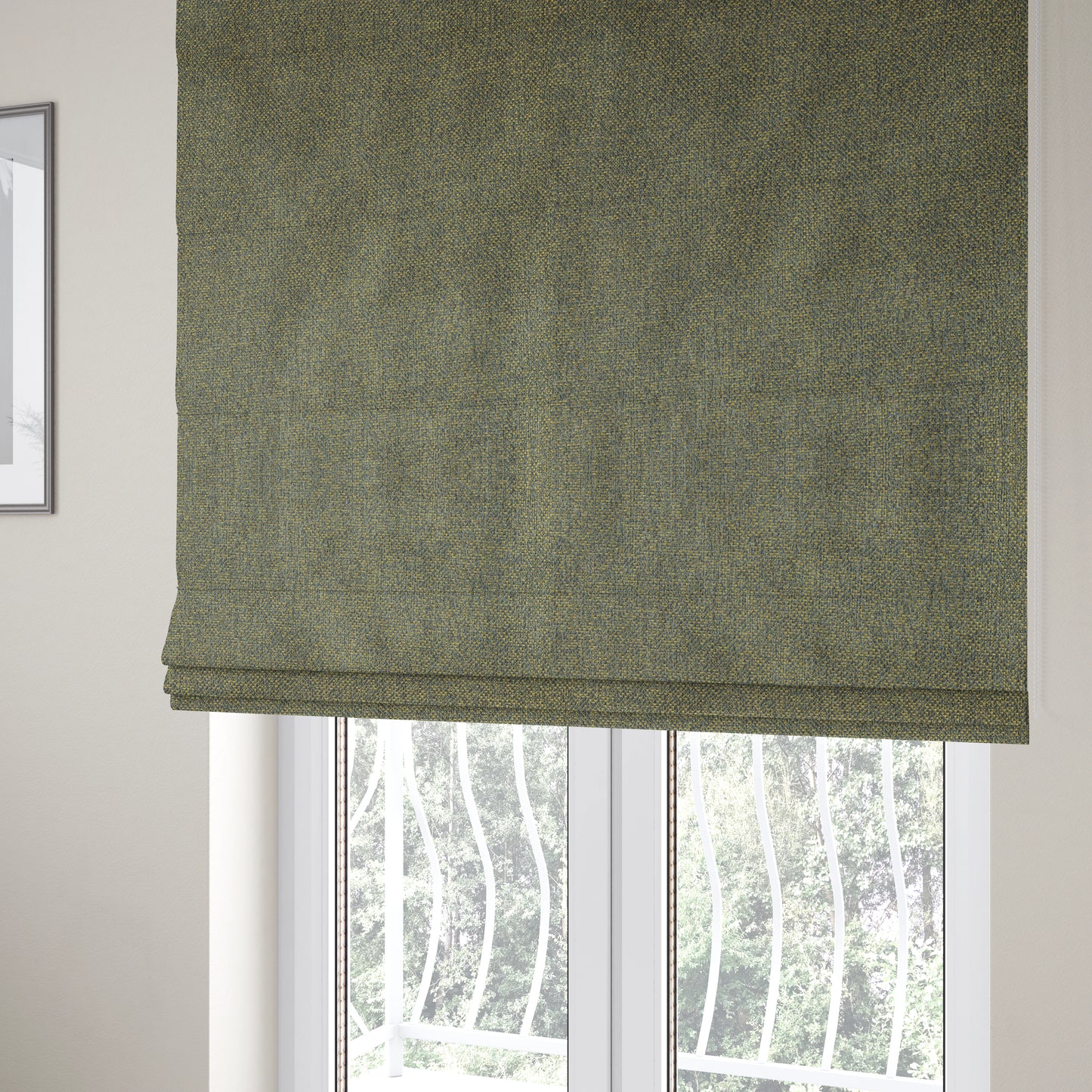 Pacific Unique Textured Basket Weave Heavyweight Upholstery Fabric In Grey With Green Yellow Colour CTR-1249 - Roman Blinds