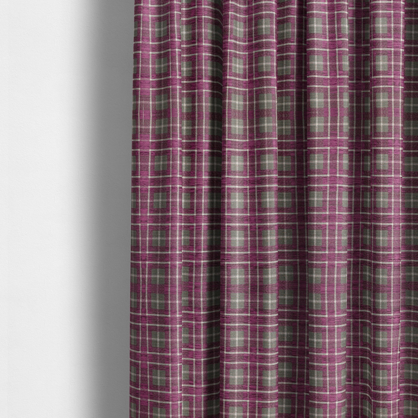 Ketu Collection Of Woven Chenille Checked Tartan Pink Colour Furnishing Fabrics CTR-125 - Made To Measure Curtains