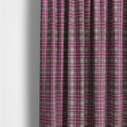 Ketu Collection Of Woven Chenille Checked Tartan Pink Colour Furnishing Fabrics CTR-125 - Made To Measure Curtains