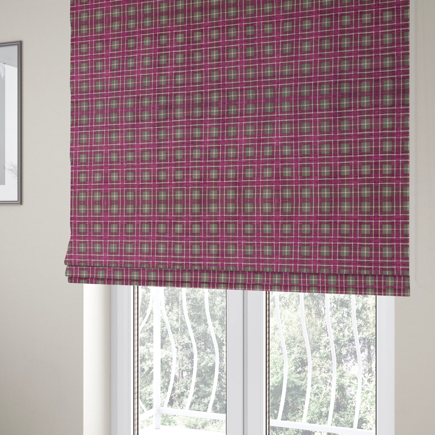 Ketu Collection Of Woven Chenille Checked Tartan Pink Colour Furnishing Fabrics CTR-125 - Roman Blinds
