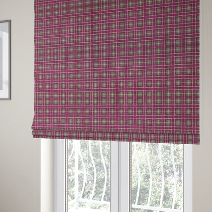 Ketu Collection Of Woven Chenille Checked Tartan Pink Colour Furnishing Fabrics CTR-125 - Roman Blinds
