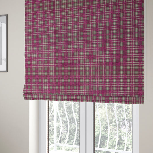 Ketu Collection Of Woven Chenille Checked Tartan Pink Colour Furnishing Fabrics CTR-125 - Roman Blinds
