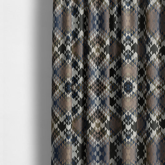 Oslo Geometric Pattern Blue Gold Black Toned Upholstery Fabric CTR-1255 - Made To Measure Curtains