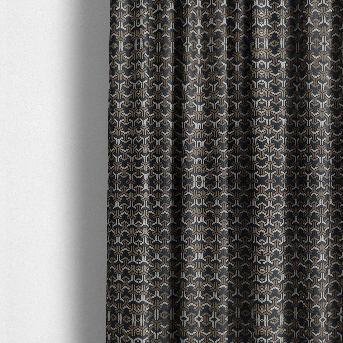 Oslo Geometric Pattern Blue Gold Black Toned Upholstery Fabric CTR-1256 - Made To Measure Curtains