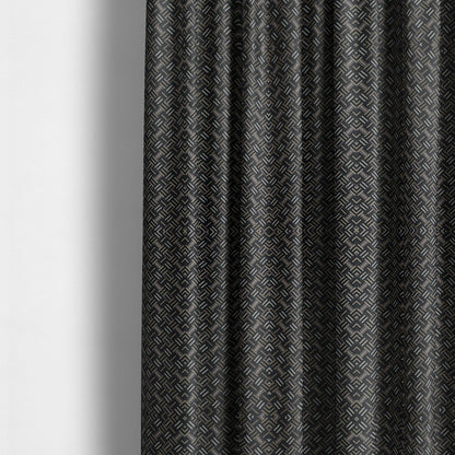 Oslo Geometric Pattern Blue Gold Black Toned Upholstery Fabric CTR-1257 - Made To Measure Curtains