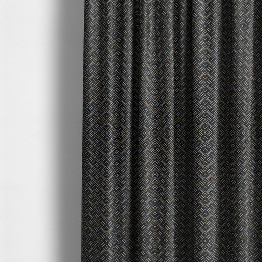 Oslo Geometric Pattern Blue Gold Black Toned Upholstery Fabric CTR-1257 - Made To Measure Curtains