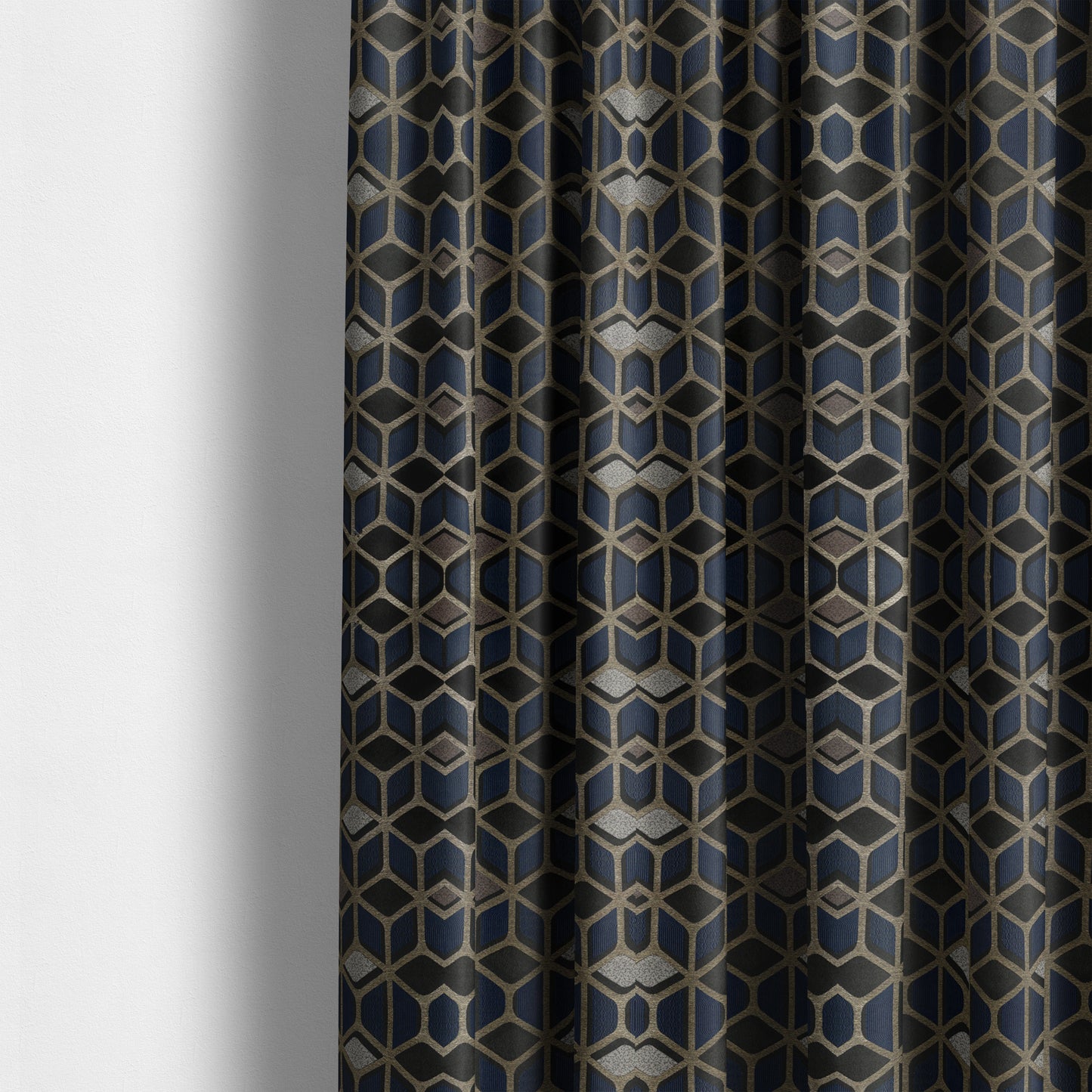 Oslo Geometric Pattern Blue Gold Black Toned Upholstery Fabric CTR-1258 - Made To Measure Curtains