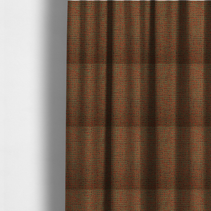 The fabric used to create these made-to-measure curtains is a textured, woven fabric featuring a complex pattern of red, green, and dark threads, creating a speckled and mottled appearance.