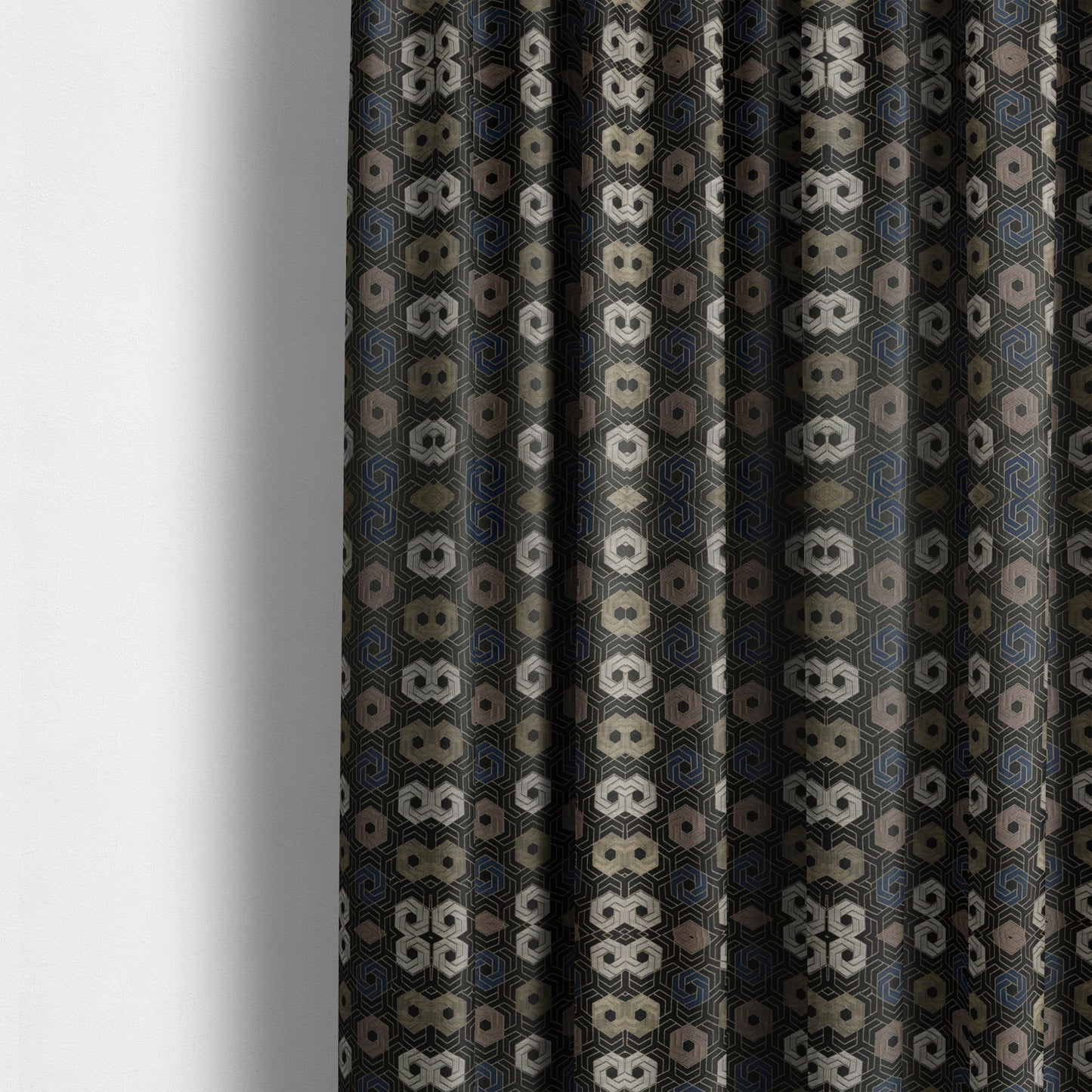 Oslo Geometric Pattern Blue Gold Black Toned Upholstery Fabric CTR-1259 - Made To Measure Curtains