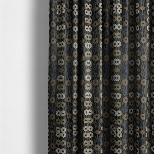 Oslo Geometric Pattern Blue Gold Black Toned Upholstery Fabric CTR-1259 - Made To Measure Curtains