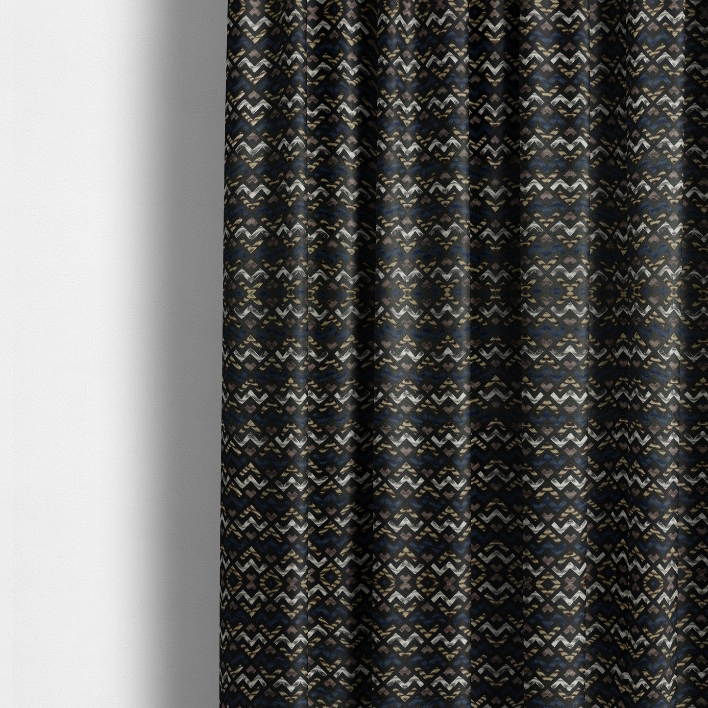 Oslo Geometric Pattern Blue Gold Black Toned Upholstery Fabric CTR-1260 - Made To Measure Curtains