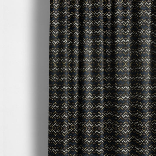 Oslo Geometric Pattern Blue Gold Black Toned Upholstery Fabric CTR-1260 - Made To Measure Curtains