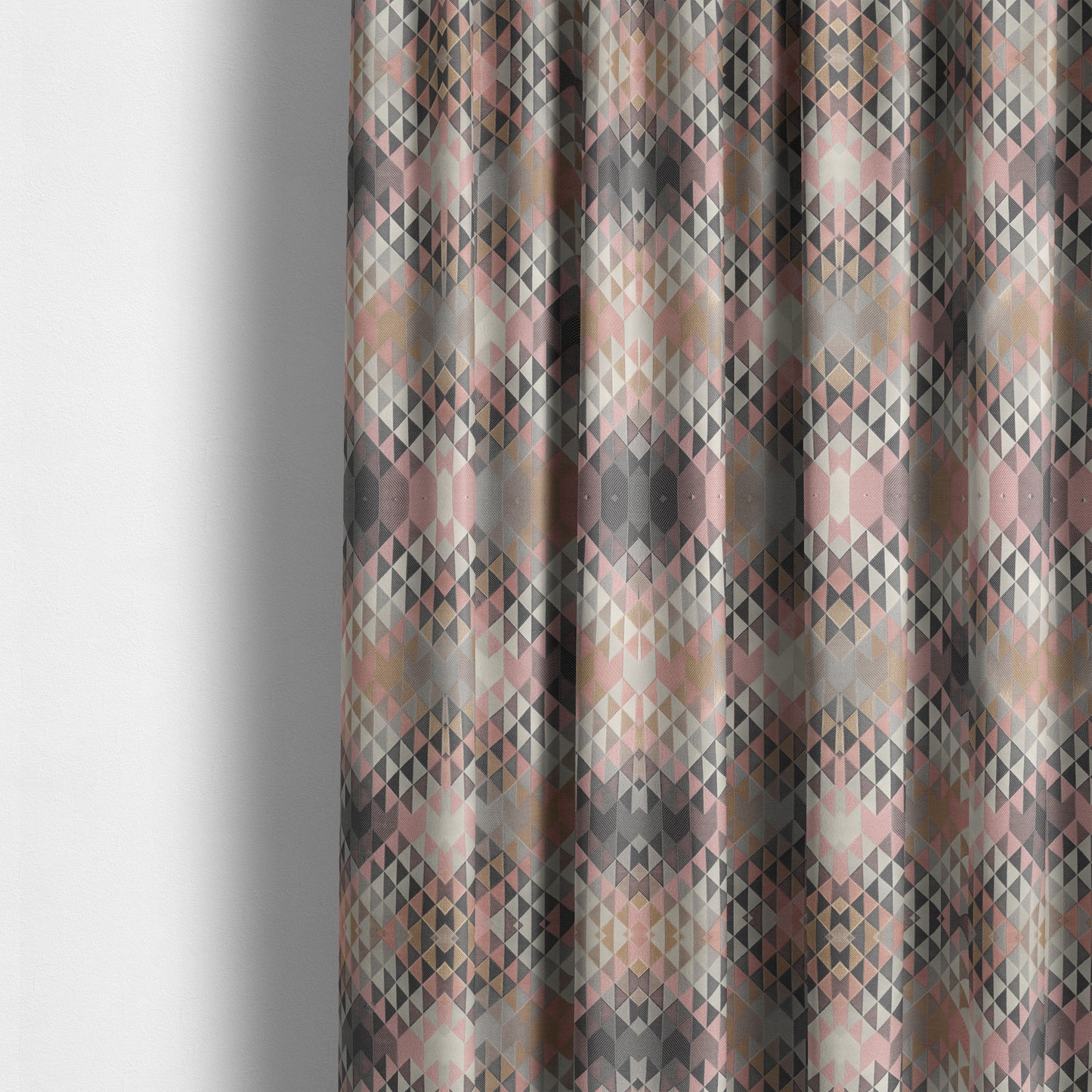 Oslo Geometric Pattern Grey Pink Gold Toned Upholstery Fabric CTR-1261 - Made To Measure Curtains