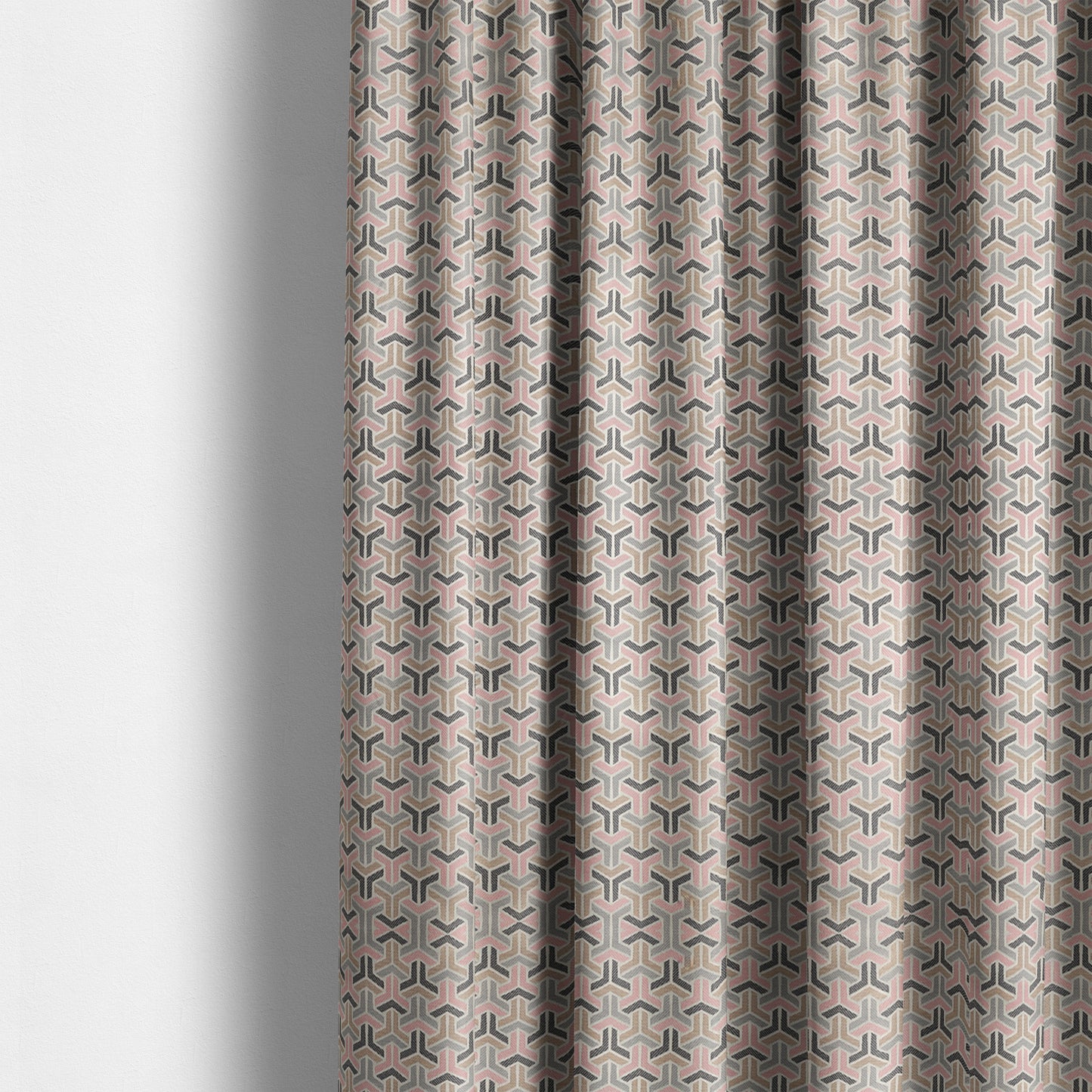 Oslo Geometric Pattern Grey Pink Gold Toned Upholstery Fabric CTR-1262 - Made To Measure Curtains