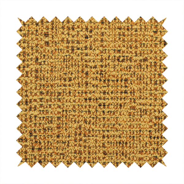 A textured, woven fabric featuring a complex pattern of yellow, dark, and beige threads, creating a speckled and mottled appearance.