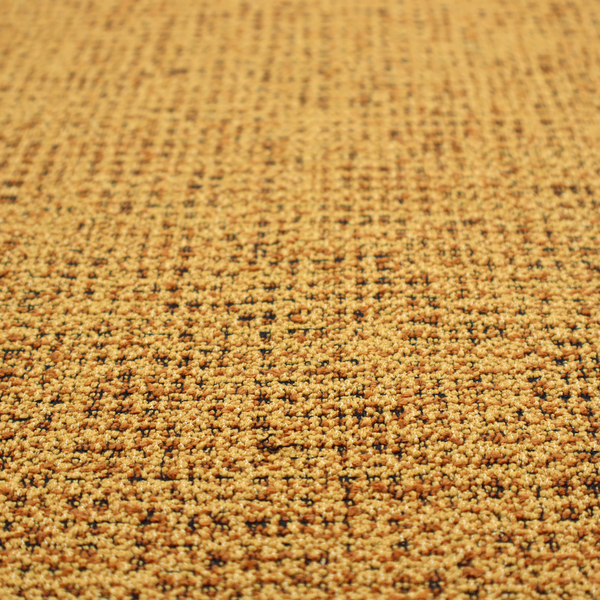 A textured, woven fabric featuring a complex pattern of yellow, dark, and beige threads, creating a speckled and mottled appearance.