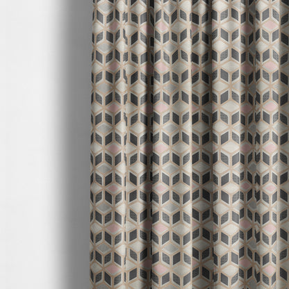 Oslo Geometric Pattern Grey Pink Gold Toned Upholstery Fabric CTR-1264 - Made To Measure Curtains