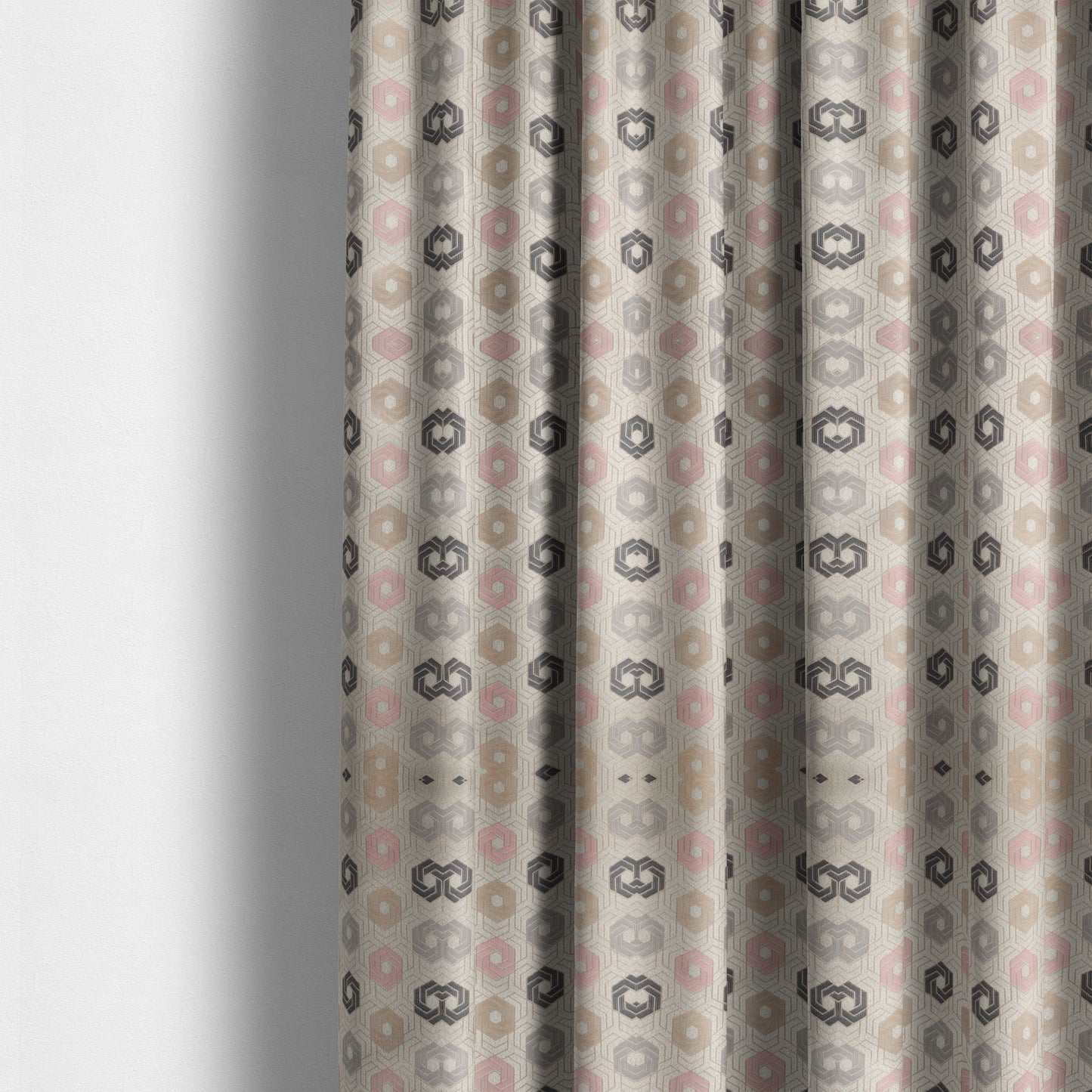 Oslo Geometric Pattern Grey Pink Gold Toned Upholstery Fabric CTR-1266 - Made To Measure Curtains