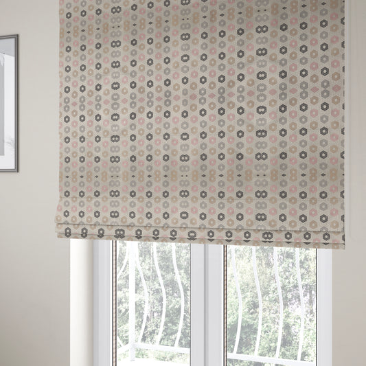 Oslo Geometric Pattern Grey Pink Gold Toned Upholstery Fabric CTR-1266 - Roman Blinds