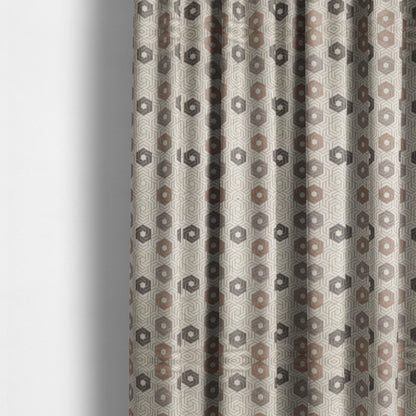 Oslo Geometric Pattern Grey Cream Brown Toned Upholstery Fabric CTR-1268 - Made To Measure Curtains