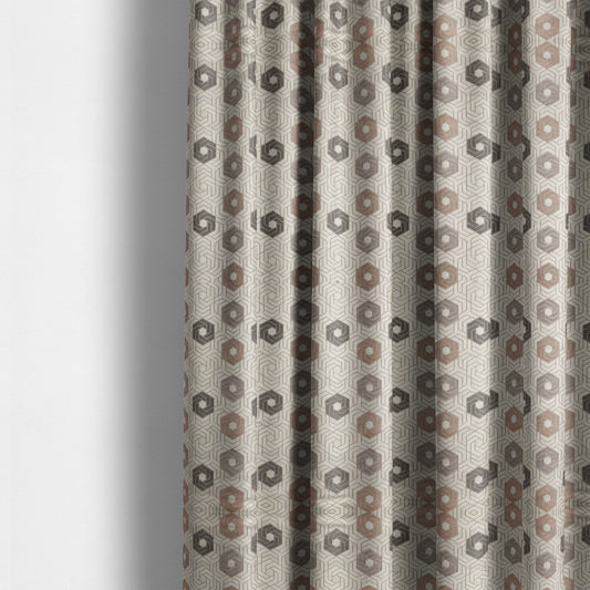 Oslo Geometric Pattern Grey Cream Brown Toned Upholstery Fabric CTR-1268 - Made To Measure Curtains