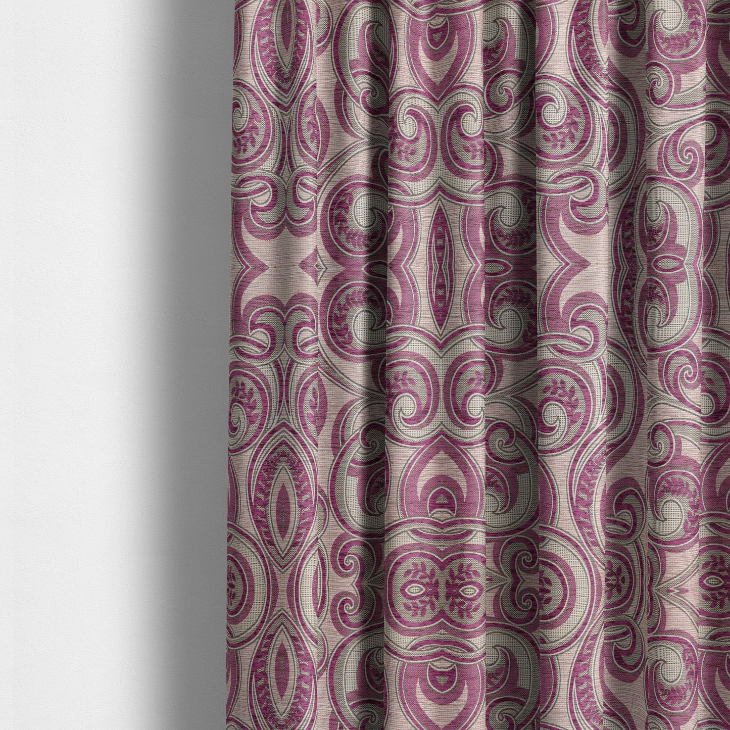 Ketu Collection Of Woven Chenille Floral Fuchsia Pink Colour Furnishing Fabrics CTR-127 - Made To Measure Curtains