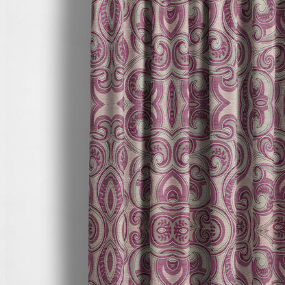 Ketu Collection Of Woven Chenille Floral Fuchsia Pink Colour Furnishing Fabrics CTR-127 - Made To Measure Curtains