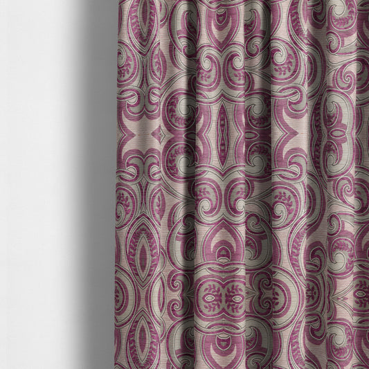 Ketu Collection Of Woven Chenille Floral Fuchsia Pink Colour Furnishing Fabrics CTR-127 - Made To Measure Curtains