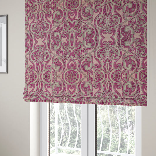 Ketu Collection Of Woven Chenille Floral Fuchsia Pink Colour Furnishing Fabrics CTR-127 - Roman Blinds