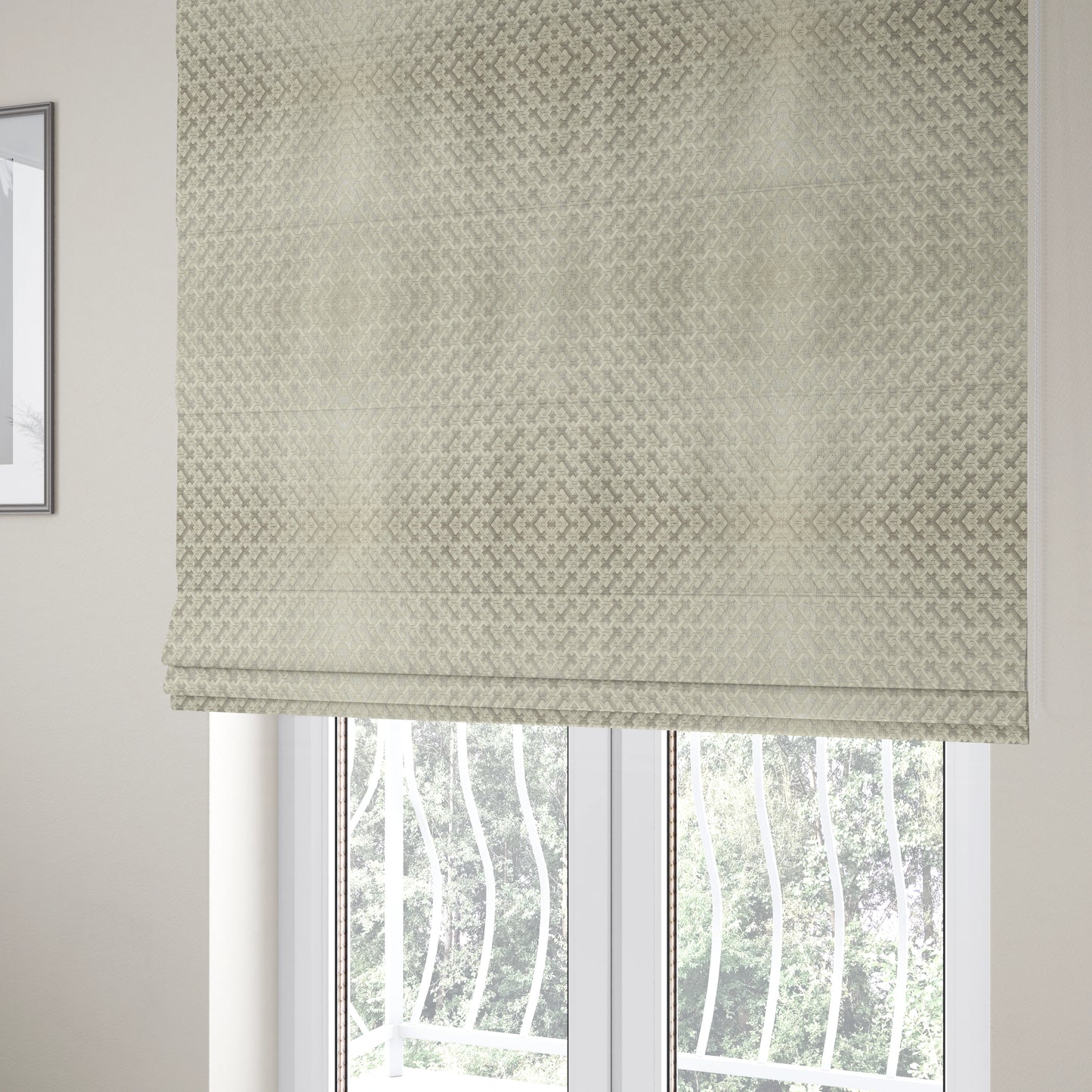 Ayon Geometric Pattern Mono Beige Coloured With Shine Furnishing Fabric CTR-1270 - Roman Blinds