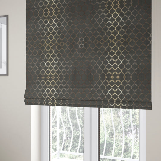 Ayon Damask Pattern Grey Gold Coloured With Shine Furnishing Fabric CTR-1272 - Roman Blinds