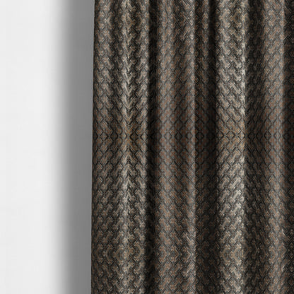 Ayon Geometric Pattern Grey Gold Coloured With Shine Furnishing Fabric CTR-1273 - Made To Measure Curtains