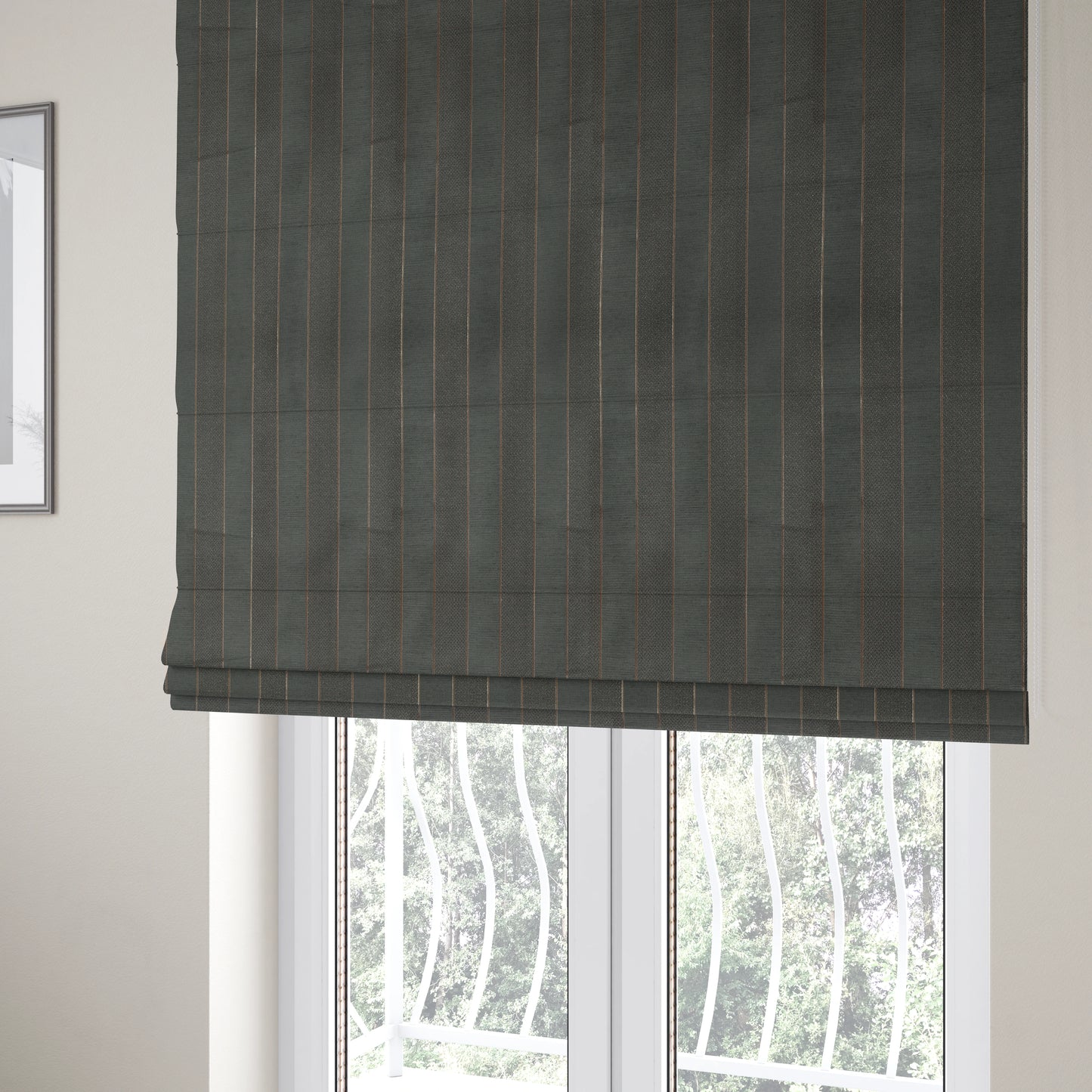 Ayon Striped Pattern Grey Gold Coloured With Shine Furnishing Fabric CTR-1274 - Roman Blinds