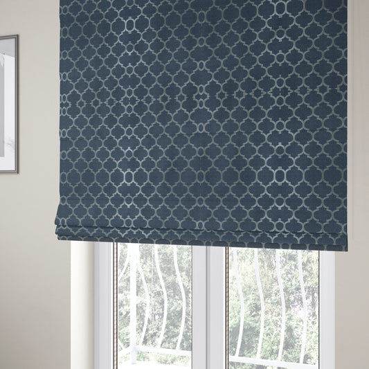 Ayon Damask Pattern Blue Silver Coloured With Shine Furnishing Fabric CTR-1275 - Roman Blinds