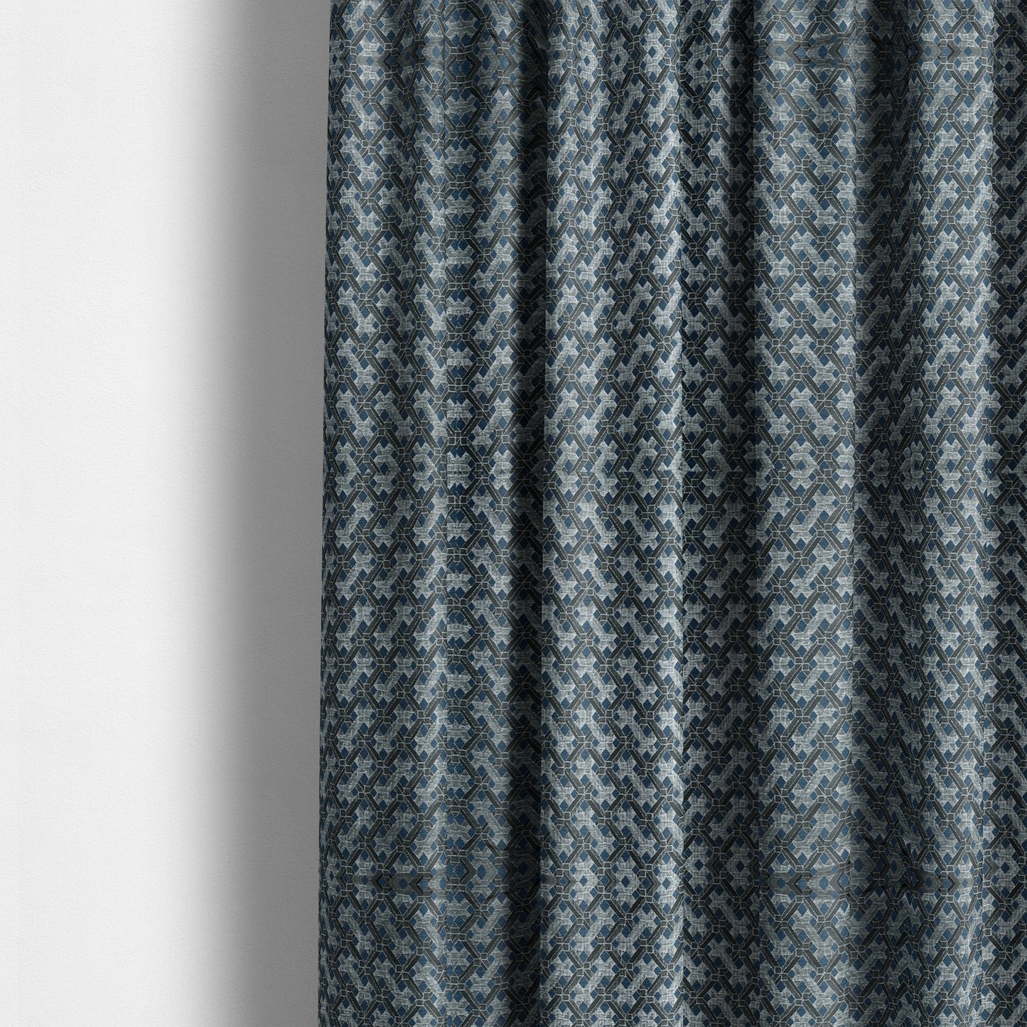 Ayon Geometric Pattern Blue Silver Coloured With Shine Furnishing Fabric CTR-1276 - Made To Measure Curtains