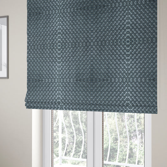 Ayon Geometric Pattern Blue Silver Coloured With Shine Furnishing Fabric CTR-1276 - Roman Blinds