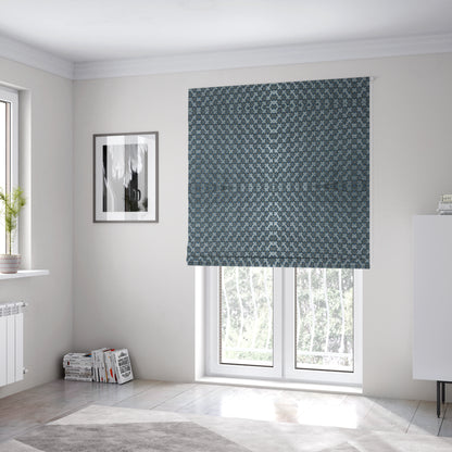 Ayon Geometric Pattern Blue Silver Coloured With Shine Furnishing Fabric CTR-1276 - Roman Blinds