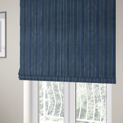 Ayon Striped Pattern Blue Silver Coloured With Shine Furnishing Fabric CTR-1277 - Roman Blinds