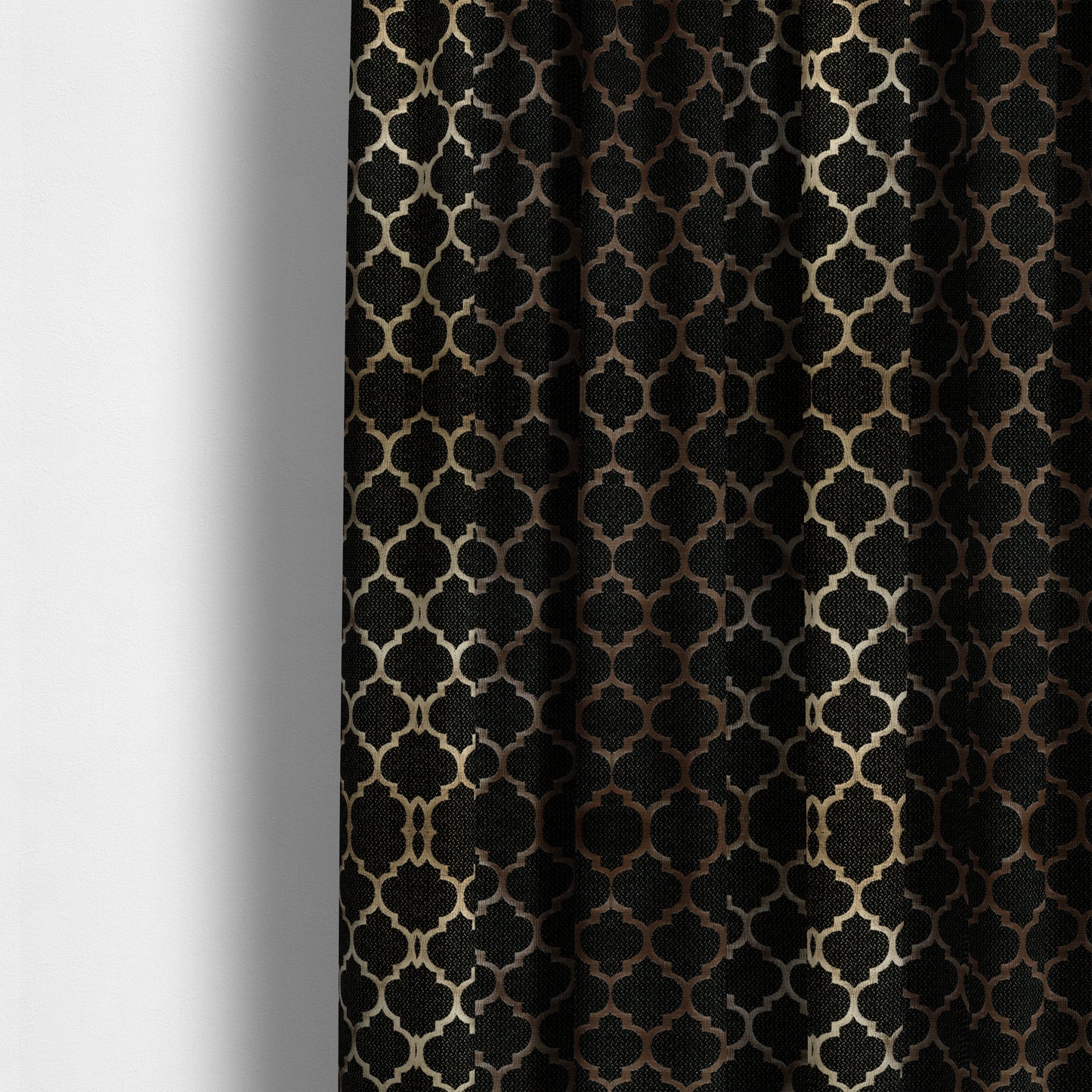 Ayon Damask Pattern Black Gold Coloured With Shine Furnishing Fabric CTR-1278 - Made To Measure Curtains