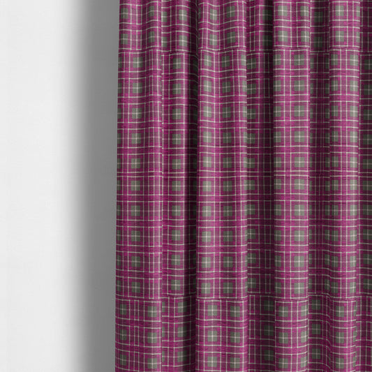 Ketu Collection Of Woven Chenille Checked Tartan Fuchsia Pink Colour Furnishing Fabrics CTR-128 - Made To Measure Curtains